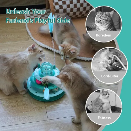 Vista 2 de Juguetes para gatitos, juguetes interactivos de rompecabezas para gatos de interior, torre para gatos con 2 juguetes y pista de bolas (verde)