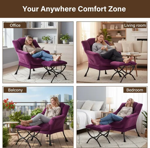 Vista 124 de Welnow Silla Lazy con otomana, moderna silla de descanso con reposabrazos y un bolsillo lateral, sillón para sofá de ocio, sillón de lectura