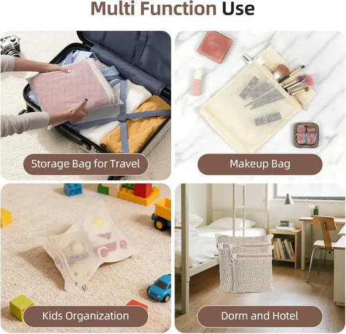 Vista 7 de Bolsas de lavandería de malla 100% algodón, suaves de primera calidad, sin tinte, juego de 4, naturales