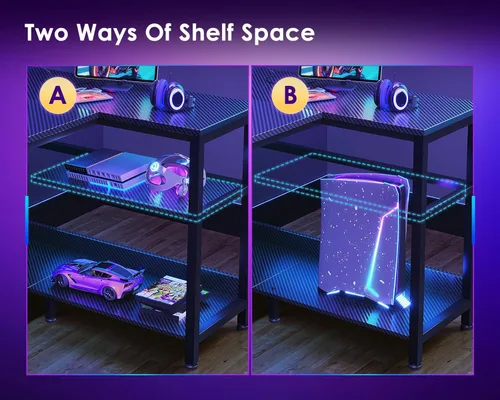 Vista 15 de ODK Escritorio para juegos de 40 pulgadas con tomas de alimentación USB y luces LED, escritorio reversible en forma de L con estantes de Superficie