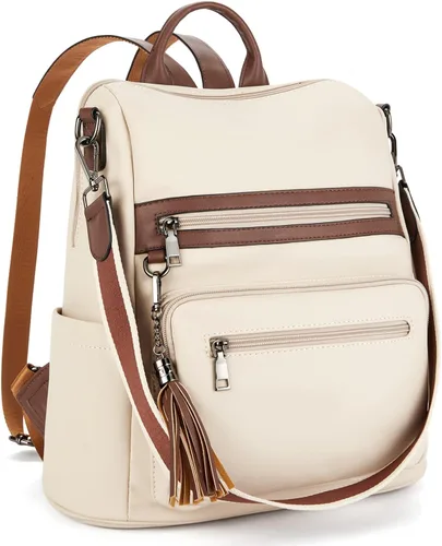 Vista 7 de Telena - Mochila para mujer de cuero vegano grande con borla para viajes o para la universidad