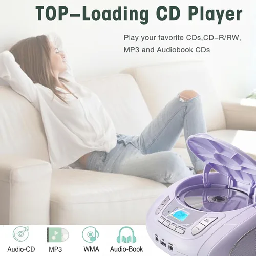 Vista 3 de Reproductor de CD de radio con Bluetooth, radio FM, reproducción de MP3 USB, entrada auxiliar, conector para auriculares, compatible con CD MP3