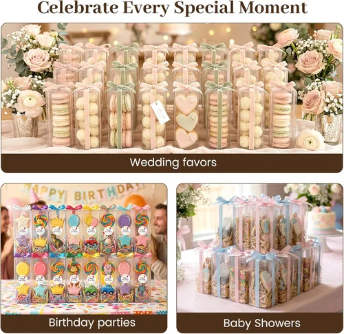 Vista 7 de VGOODALL 26 cajas transparentes de macarrón, cajas de plástico transparente de 2 x 2 x 6 pulgadas, recipientes altos de regalo con guantes