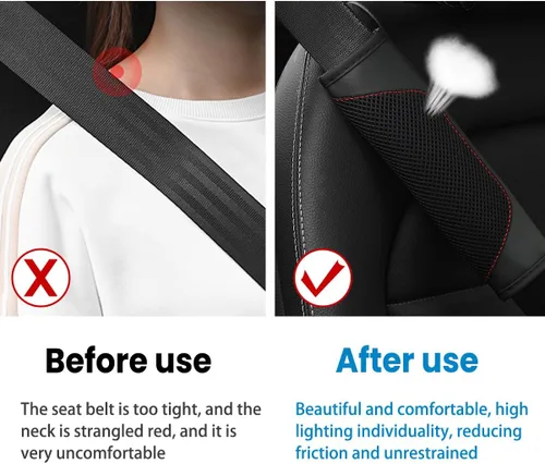 Vista 3 de BESULEN - Fundas para cinturón de seguridad de coche, juego de 2 protectores de correa de hombro de malla de cuero universal, almohadilla de arnés