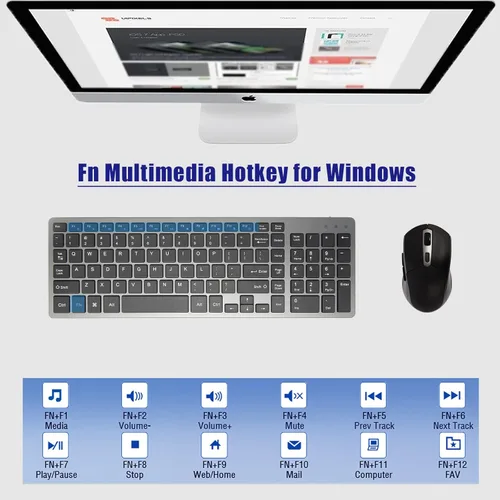 Vista 7 de Teclado y mouse inalámbricos recargables, teclado compacto delgado inalámbrico de 2.4 G y mouse ergonómico silencioso para computadora con botón