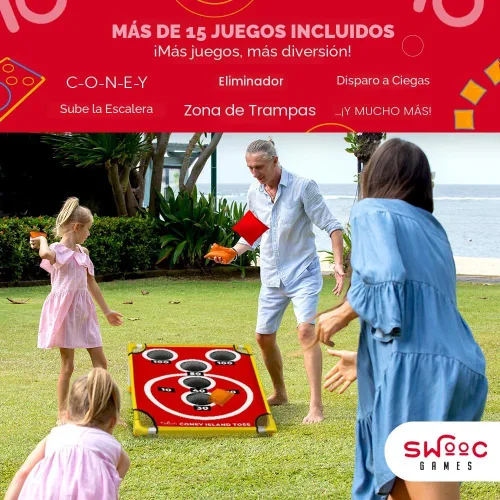 Vista 3 de SWOOC Games - Coney Island Toss™ - Juego de tablero de Cornhole estilo arcade con estuche de transporte y más de 15 juegos - Juegos de Cornhole