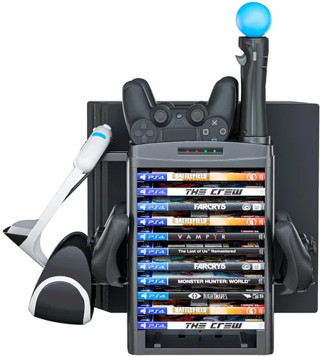 Vista 4 de Skywin Charging Station Compatible with PS4 VR Headset - PSVR Charging Stand with Game Disc Rack Headset and Console Stand Cooling Fan Controller
