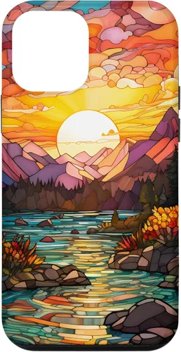 Vista 22 de Sunset Stained Glass Mosaic Landscape Scene Case for iPhone 17