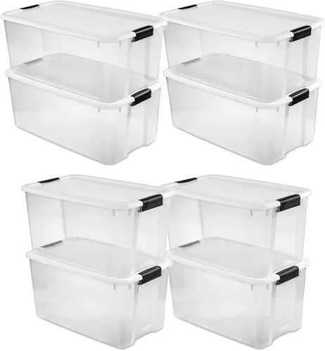 Sterilite Paquete de 8 bolsas de almacenamiento ultra, recipientes de plástico con tapa, 116 cuartos de galón y 70 cuartos de galón, transparentes