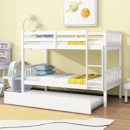 Vista 16 de Litera individual sobre individual con 2 cajones de almacenamiento, convertible en 2 camas (cama de plataforma y cama alta junior), cabecera