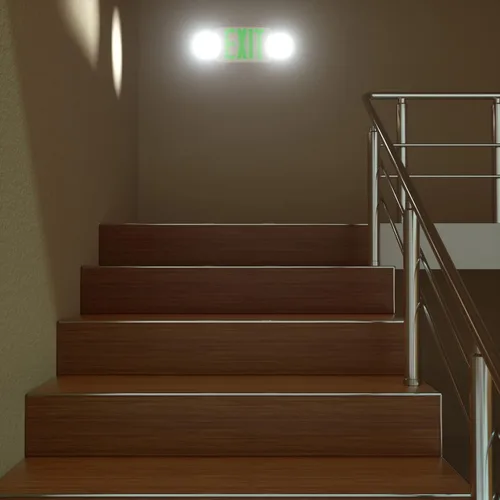 Vista 7 de FREELICHT Paquete de 4 letreros de salida verdes con luces de emergencia, dos luces LED de salida de emergencia ajustables con batería, señal