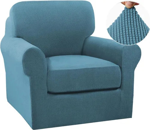 Vista 76 de Turquoize - Fundas de sillas de 2 piezas, fundas de sofá, funda de sillón con reposabrazos, protector lavable para sillas, tela jacquard gruesa Cian