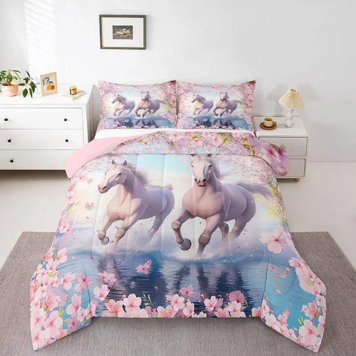 Vista 17 de Castle Fairy Juego de ropa de cama de estilo rústico de granja para niños y niñas, con temática de caravanas de dibujos animados, juego de edredón