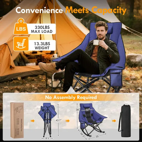 Vista 2 de Slendor Oversized Heated Camping Chair with 2000mAh Battery, Padded & Pillow Heated Rocking Chair, 3 Adjustable Heat Settings Camping Rocker Chair