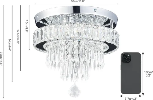 Vista 8 de Lámpara de Araña de Cristal Regulable de 11.8", Luz de Techo de Cristal, Lámparas de Araña Modernas de Montaje al Ras, Lámpara de Techo
