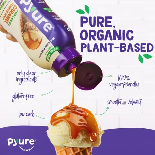 Vista 4 de Pyure - Jarabe orgánico de caramelo para postres Aderezo de caramelo sin azúcar para helado keto, panqueques, dulces bajos en carbohidratos 1 g