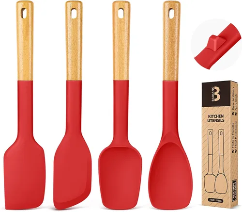 Vista 9 de Juego de cucharas de espátula de silicona, ideal para mezclar, plegar, raspar y esparcir, silicona mate resistente sin BPA, cuchara de goma con Negro