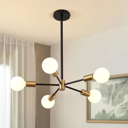 Vista 13 de KAISITE Lámpara de araña Sputnik moderna – Lámpara de techo de granja negra de 12 luces para comedor, cocina, sala de estar