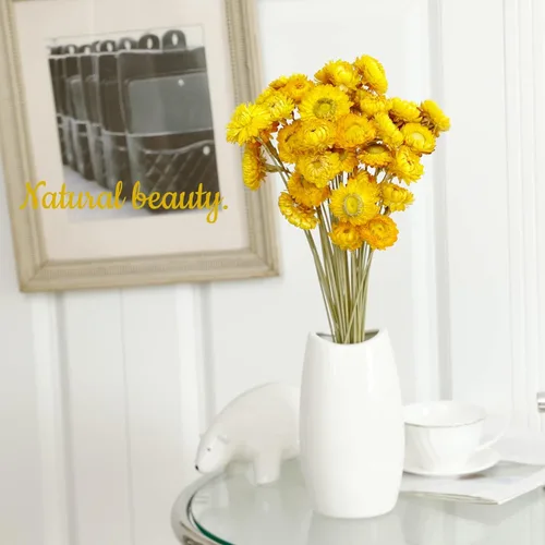 Vista 9 de Flores secas, 40 unidades, ramo de margaritas, crisantemo 100% natural, flores secas para jarrón, decoración del hogar, fiesta, arreglo