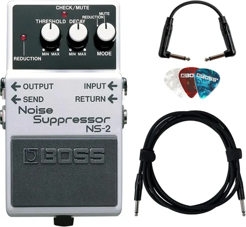 Vista 12 de Boss Paquete de supresor de ruido NS-1X con cable de instrumento Gearlux, cable de conexión y púas
