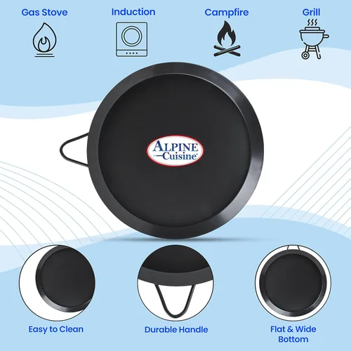 Vista 6 de Alpine Cuisine Parrilla redonda antiadherente de 8 pulgadas – Tortilla Comal de acero al carbono negro con un solo mango – Comal duradero