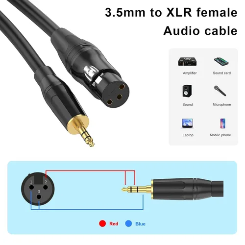 Vista 2 de Cable de micrófono estéreo XLR a 0.138 in, (1,5 pies) para videocámaras, cámaras DSLR, dispositivo de grabación de computadora y más