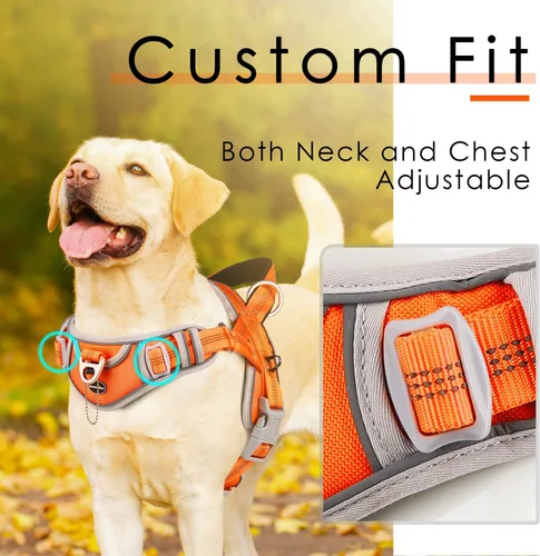 Vista 3 de ADVENTUREMORE Arnés deportivo para perros grandes, antitirones, arnés tipo halter reflectante transpirable chaleco a prueba de escapes con asa