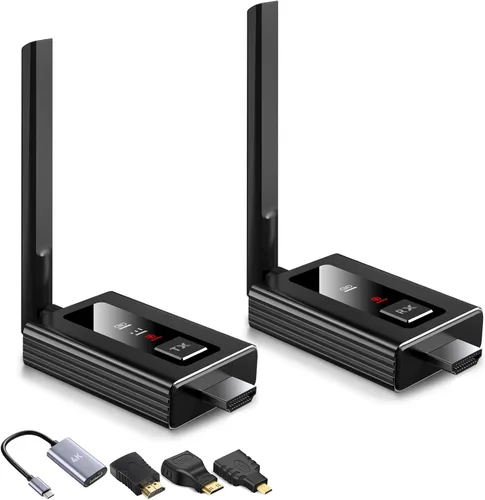 Transmisor y receptores HDMI inalámbricos mejorados con pantalla LED, 165 pies Plug & Play 1080P Salida HD 5.8GHz Extensor para TV