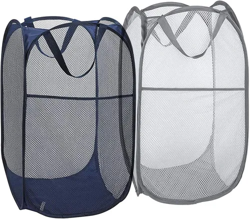 Vista 13 de Paquete de 2 cestas plegables de malla para la ropa sucia, cestas plegables para la ropa de baño, dormitorio universitario, viajes (blanco)