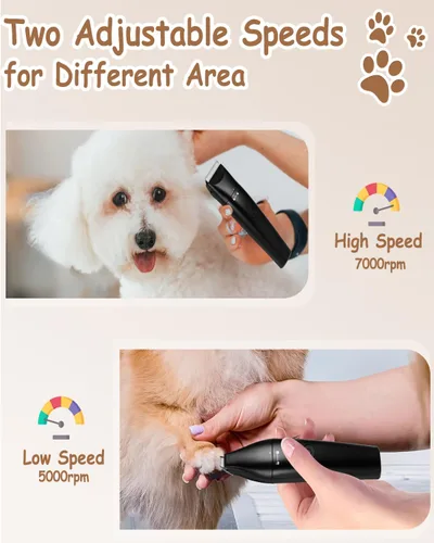Vista 7 de Cortadora de perros 4 en 1, kit de cortadora de uñas recargable USB-C con dos velocidades, afeitadoras inalámbricas para perros y gatos para pelos