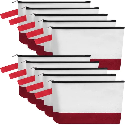 Vista 59 de 10 bolsas de maquillaje de lona de algodón con parte inferior y correa, bolsa de cosméticos multiusos con cremallera, bolsa de aseo de viaje, bolsa