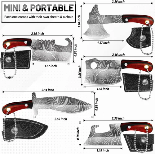 Vista 8 de 5 piezas de mini cuchillo llavero, cuchillos de bolsillo pequeños de chef, lindo colgante de bolsillo pequeño con funda, abridor de paquete