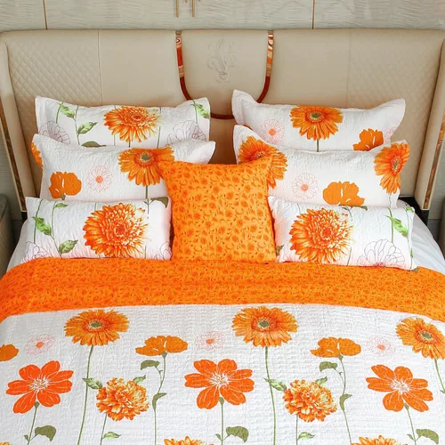 Vista 5 de EVENHUG Juego de 2 fundas de almohada acolchadas de girasol naranja, fundas de almohada florales a juego con decoración de ropa de cama