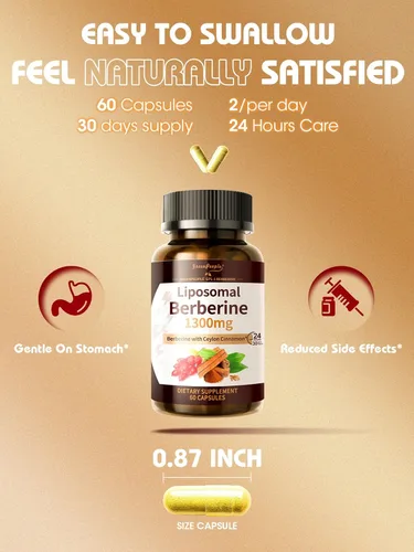 Vista 9 de GREENPEOPLE Berberina liposomal HCL1300mg - Suplemento de berberina con canela de Ceilán activa AMPK - Fórmula de alta absorción Soporte