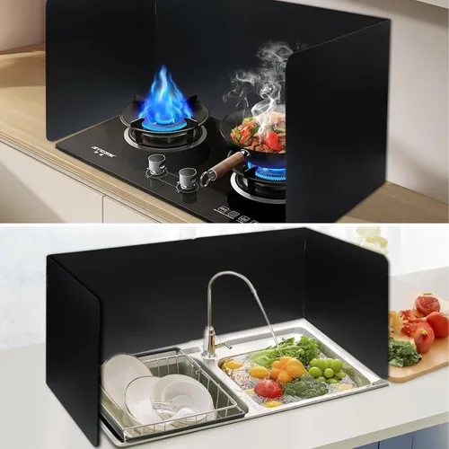 Vista 6 de 2 protectores contra salpicaduras de grasa de 2 caras, plegables, de acero inoxidable, protector contra salpicaduras de aceite para salpicaduras