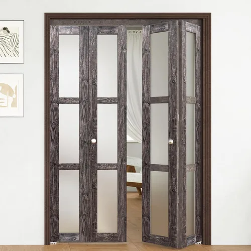 Vista 22 de BARNER HOME Puerta plegable, puerta de armario de cristal transparente de 3 lites, para apertura de 48 x 80 pulgadas, puertas plegables con kits
