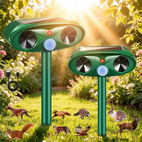 2026 Upgraded Solar Ultrasonic Animal Repeller Outdoor Cat Deer Repellent Devices with USB Charging, Animal Deterrent Device for Rabbit Raccoon Dog