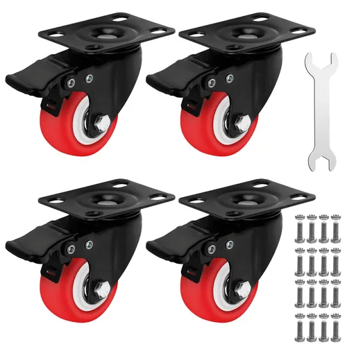 Vista 15 de Juego de 4 ruedas resistentes de 1 pulgada, ruedas giratorias con placa bloqueable con frenos resistentes a los arañazos y rotación de 360 grados