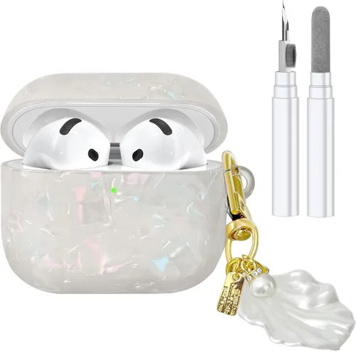 Vista 11 de Compatible con estuche AirPods 4 2024, bonita funda protectora de TPU para AirPods con kit de limpieza y accesorios de cordón de carcasa para Negro