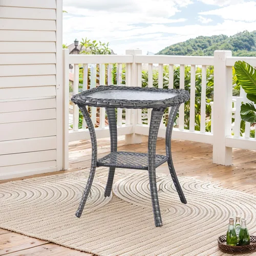 Vista 16 de Belord Mesa de centro al aire libre para patio, mesa de centro de ratán de 40 pulgadas con almacenamiento de 2 capas, mesa rectangular de mimbre