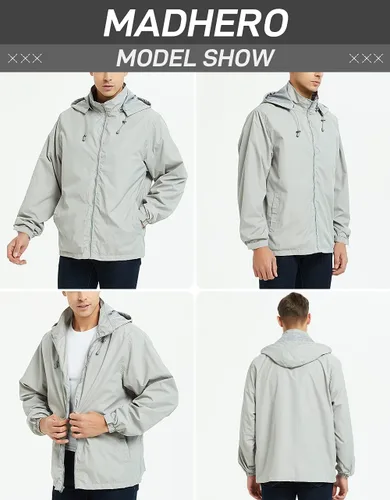 Vista 5 de Chaqueta impermeable rompevientos ligera para hombre con capucha extraíble