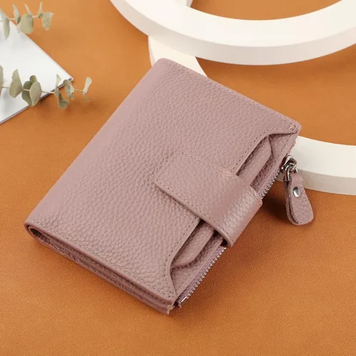 Vista 6 de Lavemi Pequeña cartera compacta para mujer, con bloqueo RFID, de piel auténtica, plegable, con ventanas de identificación