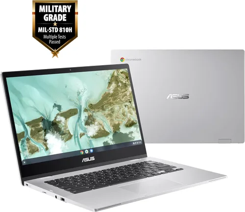 Vista 2 de ASUS - Chromebook CX1, pantalla HD NanoEdge de 14 pulgadas, procesador Intel Celeron N3350, 64 GB de almacenamiento eMMC, 4GB de RAM, teclado
