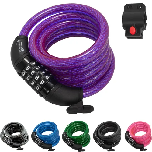 Vista 12 de Lumintrail Combinación de cable de bloqueo de bicicleta para accesorios de bicicleta, cerraduras de bicicleta de 10 pies, resistentes, antirrobo