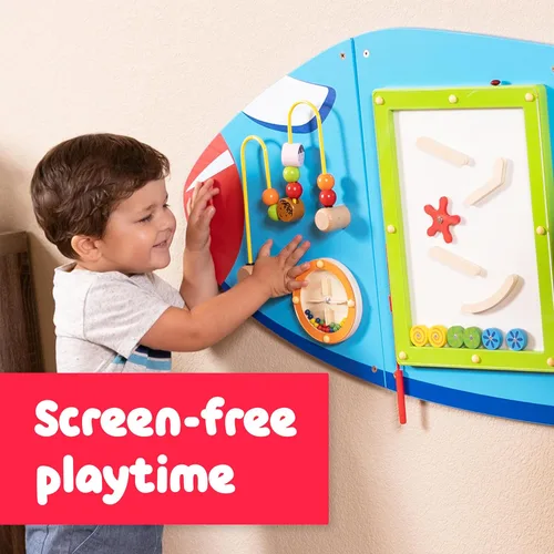 Vista 6 de SPARK & WOW Paneles de pared para actividades de avión, a partir de 18 meses, juguete sensorial Montessori para pared, 6 actividades, tablero