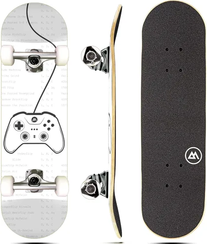Vista 2 de Magneto Patineta completa 27.5 x 7.75 pulgadas Cubierta cóncava de doble patada de arce canadiense de 7 capas y casco de bicicleta para niños