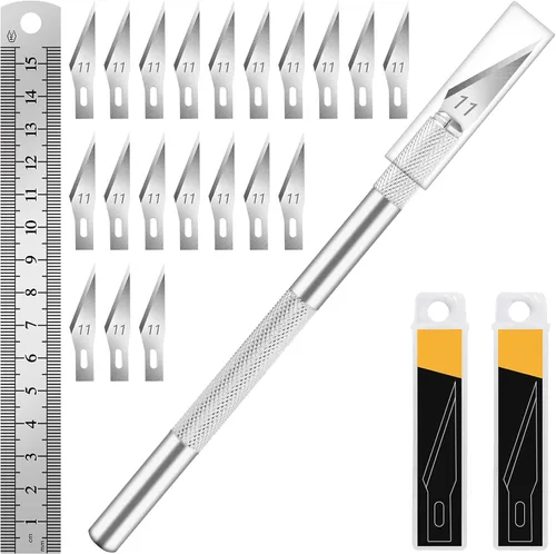 Vista 12 de 1 pieza cuchillo de manualidades cuchillo de hobby con kit de 11 piezas cuchillas de acero inoxidable, 1 pieza regla de acero de 15MM para arte