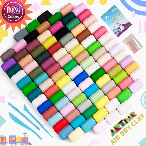 Vista 2 de ARTPAR Arcilla de secado al aire para niños, 102 colores, kit de arcilla mágica de modelado con herramientas de escultura, suave y antiadherente
