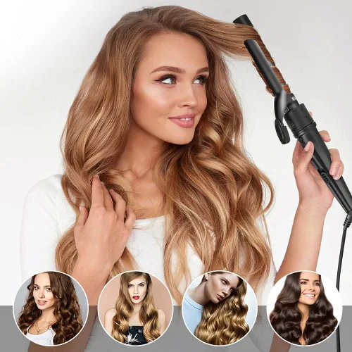 Vista 6 de Rizador 6 en 1 para cabello largo y corto, coeficiente de temperatura positivo, de cerámica, con temperatura ajustable y voltaje dual, con guante