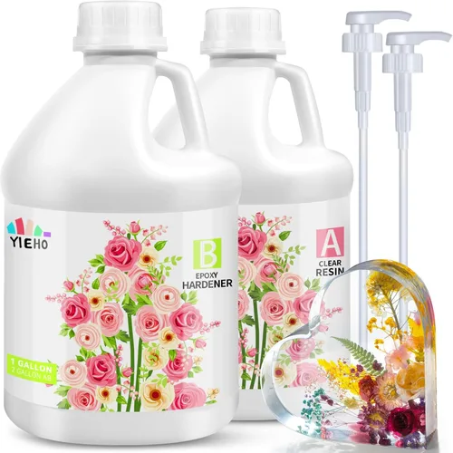 Vista 6 de Kit de resina epoxi con bomba de 1 galón, transparente de mezcla dura, fácil de mezclar 1:1, curado rápido, 2 partes de resina fundida y endurecedor